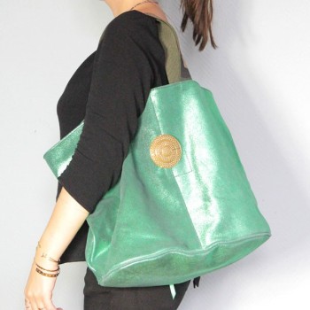 sous les paves green leather handbag