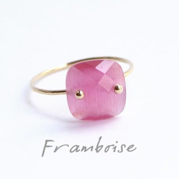 Bague plaque Or et Quartz Framboise