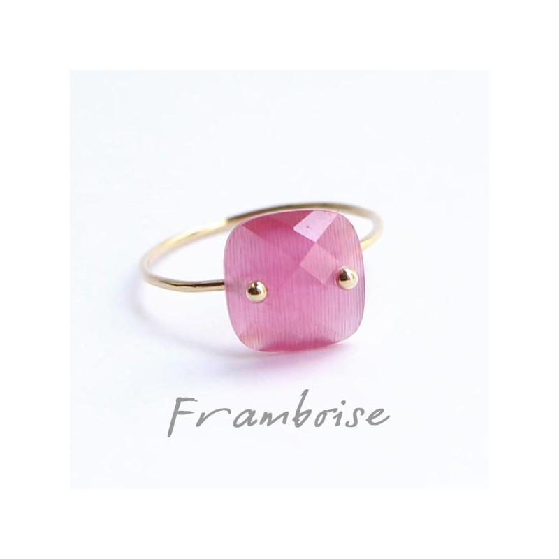 Bague plaque Or et Quartz Framboise