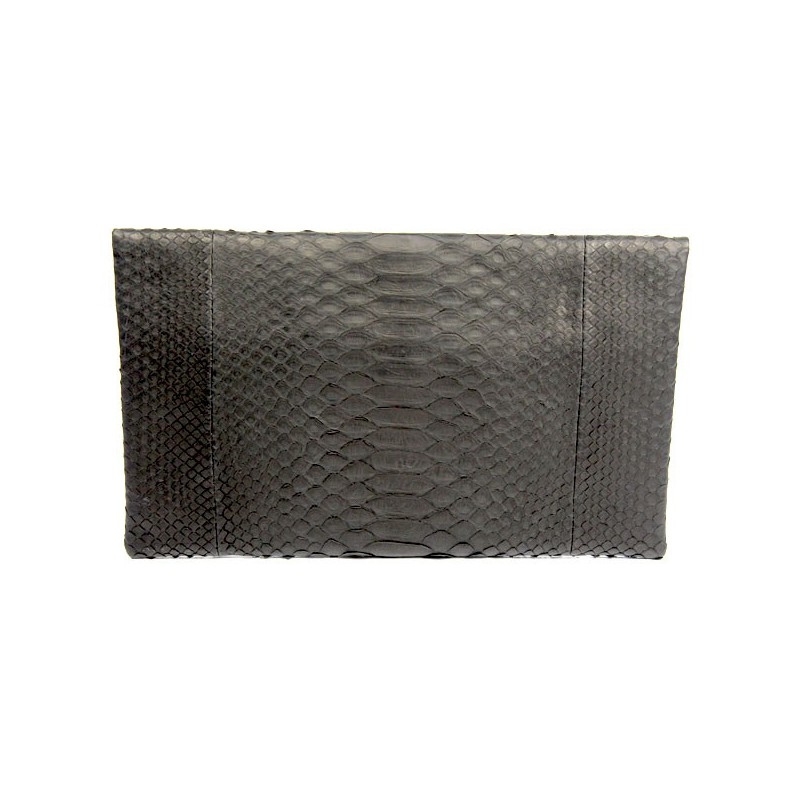 pochette cuir python veritable noir