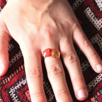 Bague Or et Quartz Corail