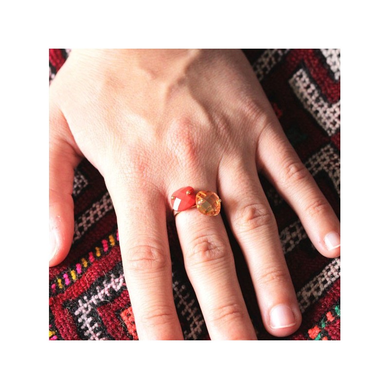 Bague Or et Quartz Corail