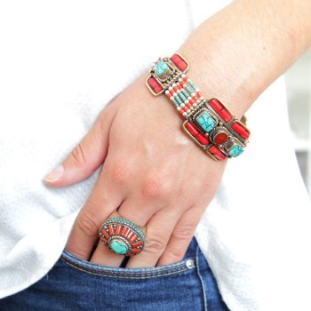 bague argentCornaline et Turquoise