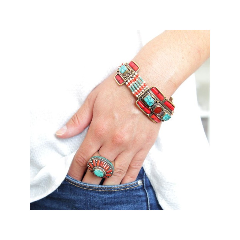 bague argentCornaline et Turquoise