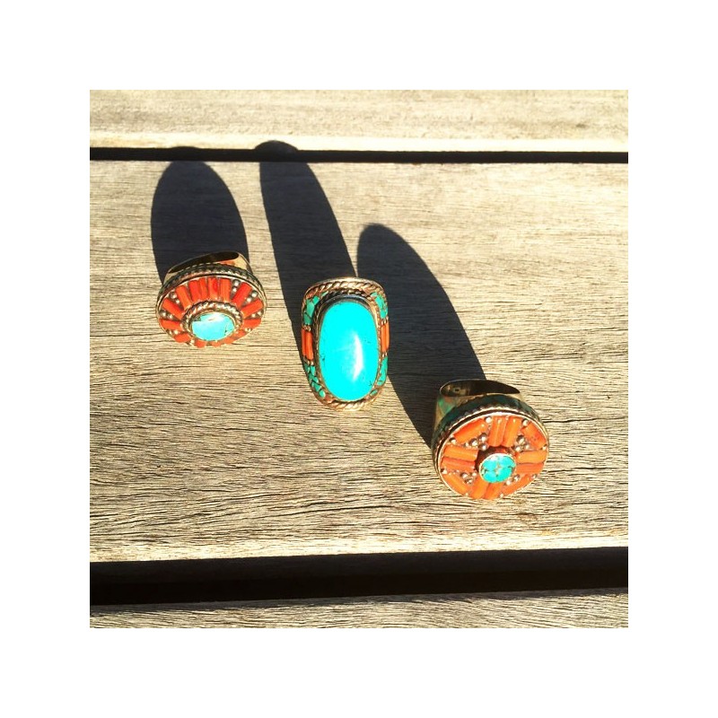 bague argent Cornaline et Turquoise