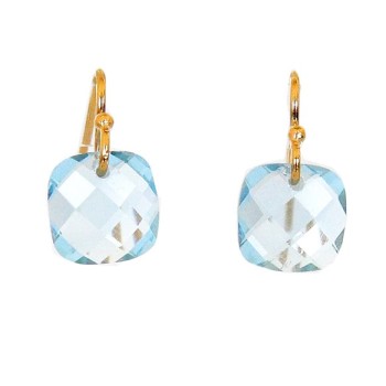 Boucles d oreilles or et quartz bleu ciel