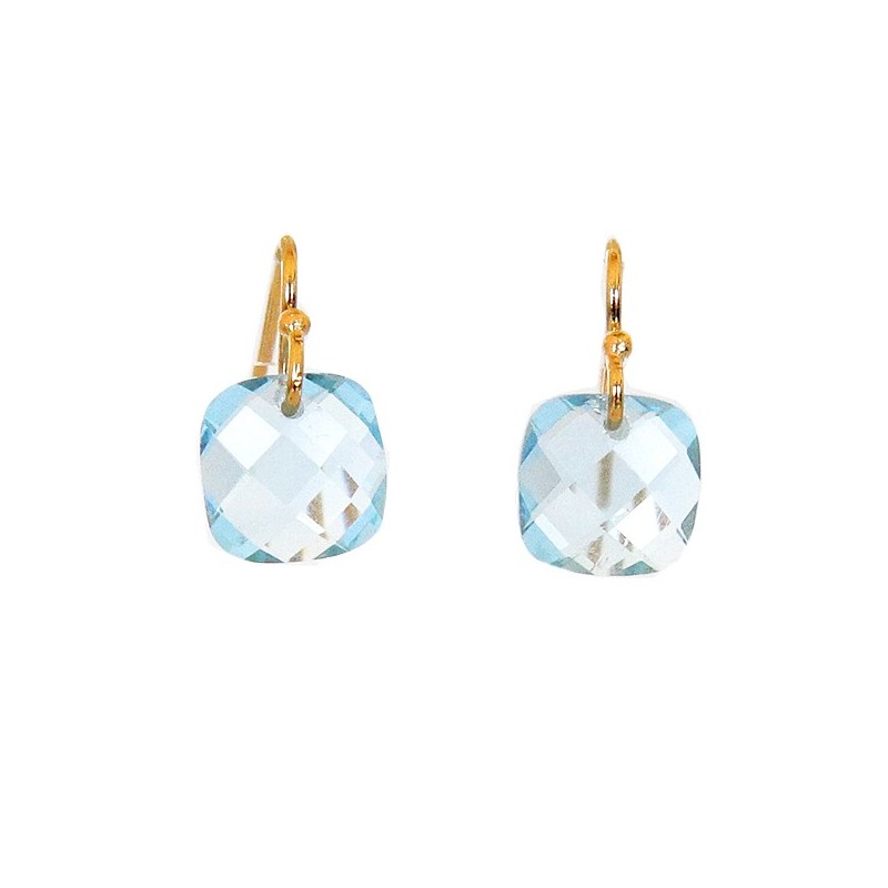 Boucles d oreilles or et quartz bleu ciel