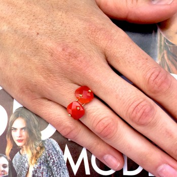 Bague Or et Quartz Corail