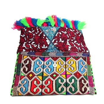 Pochette sac Kilim vintage Multicolore Pompons